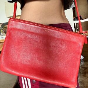 Celine Vibrant Red Leather Clutch
